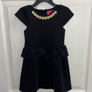 Lilly Pulitzer Black Girls Peplum Dress with Gold Necklace Detail